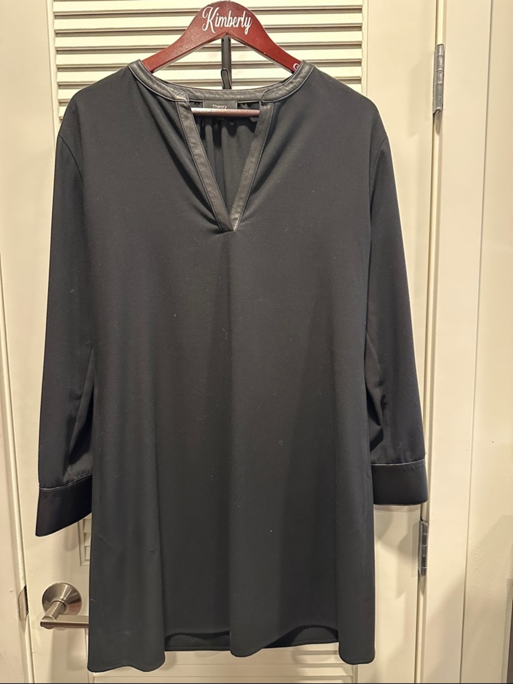 Theory Black V-Neck Leather-Trim Tunic